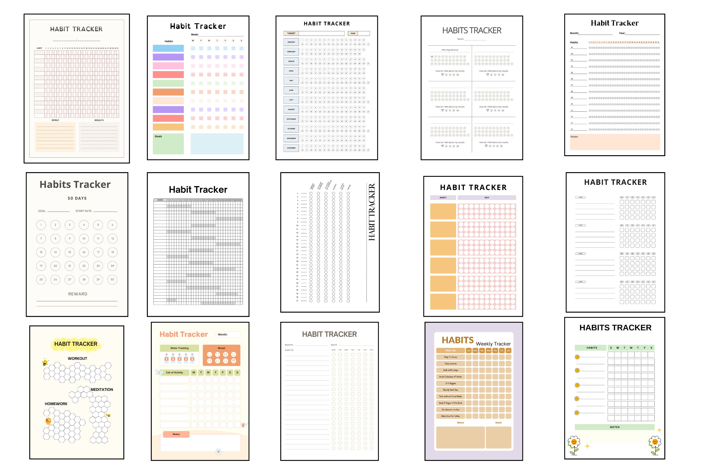 Habit Tracker Printable Bundle: 22 Planner Designs (A4/A5/PNG Instant ...