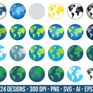 Globe PNG Bundle, Globe Clipart, 24 Earth Png, Globe Silhouette, World Globe Png File, Planet Png, Instant Download, Digital resources