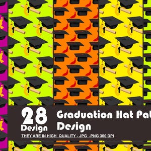 Graduation Hat Pattern Bundle - Cap & Diploma Digital Paper - Seamless Backgrounds - Graduation seamless