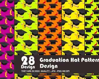 Graduation Cap & Diploma Pattern Bundle: Seamless Digital Paper (JPG, PNG), March