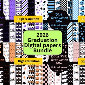 2026 Graduation Digital Papers Bundle | Purple, Blue, Orange, Pink Patterns (Digital Download)