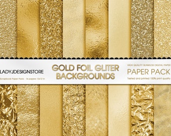 Gold Foil Glitter Digital Paper: 12x12 Texture Backgrounds (JPEG)