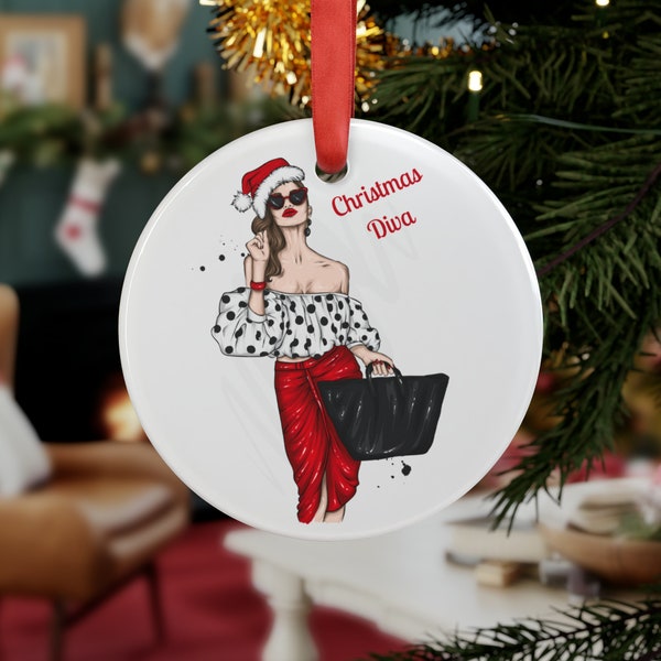 Christmas Diva Personalized holiday ornament Handcrafted acrylic tree ornament Unique holiday ornament for her Custom Christmas Gift Elegant