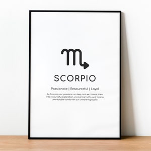 Scorpio Star Sign | Instant Download Print | Zodiac Art Printable | Zodiac Personality | Zodiac Dates | Birth Sign Meanings DIGITAL DOWNLOAD