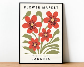 Flower Market Poster, Flower Market Print, Floral Poster, Floral Wall Art, Botanical Wall Art, Flower Market Jakarta, Digital Downloads