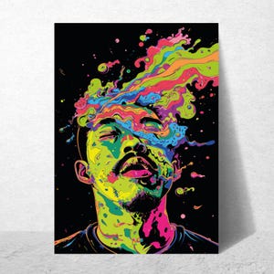 Psychedelisches abstraktes Gesichtskunst-Digitaldruck-vibrierende surreale Wanddekoration