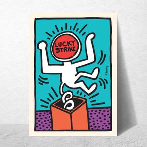 Keith Haring Lucky Strike Digital Art Print | Vibrant Pop Art Wall Decor | Retro Modern Poster Download