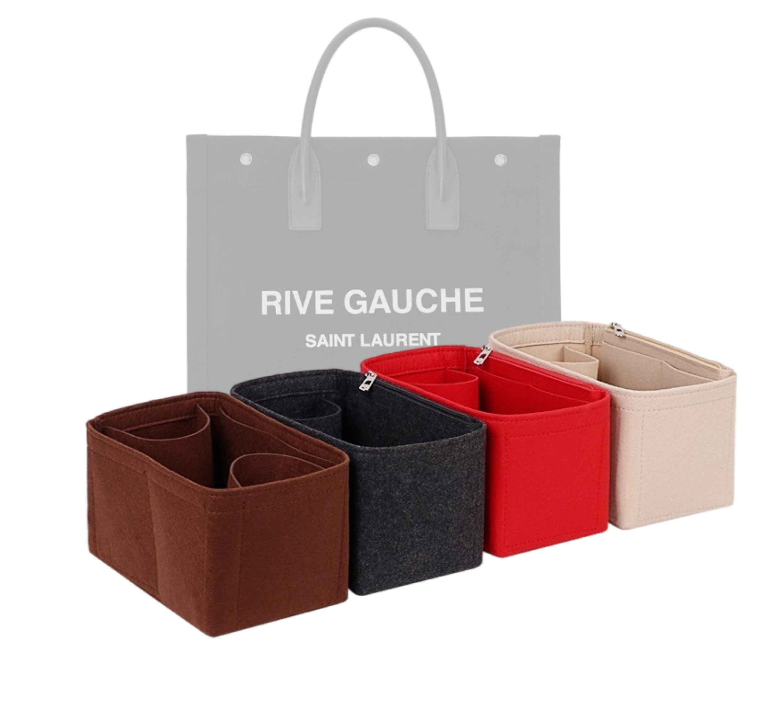 Rive Gauche Tote Bag Organizer, Rive Gauche Yves Tote Bag Insert, Rive  Gauche Tote Insert Handmade 3mm Premium Felt Snug Sturdy Silver Zipper (For