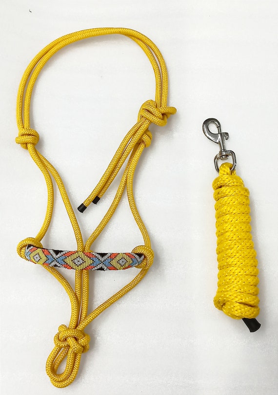 Beaded Design Horse Rope Halter with the Combination of Braided Polypropylene Matching Color Rope 2.80 Meter