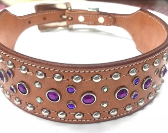 Echt leren hondenhalsband met studs, chocoladebruin, (19-23 inch)