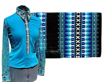 Turquoise Colour Western Show Shirt & Saddle Pad Set: Women's Equestrian Outfit