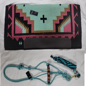 Navajo Woven Wool Horse Saddle Pad & Rope Halter Set (34" x 36") image 8