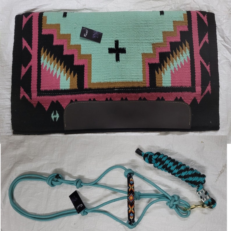 Navajo Woven Wool Horse Saddle Pad & Rope Halter Set (34" x 36") image 8