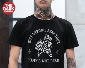 Punk's Not Dead T Shirt, Goth Emo Skeleton Vintage Graphic Saying Tshirt, Top for Men and Women, Crew Neck Soft Cotton T-Shirt, Band Tee