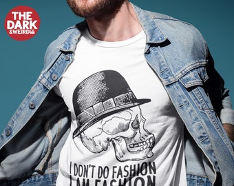 Skull Fashion T Shirt, Goth Emo Skeleton Vintage Graphic Saying Quote Tshirt, Top for Men and Women, Crew Neck Soft Cotton T-Shirt, Rock Tee