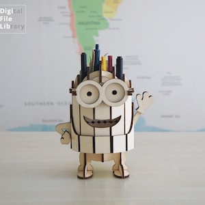 Porta-lápis Minion Modelo 3D Arquivo de corte a laser | Download digital | CDR/DXF/AI/svg