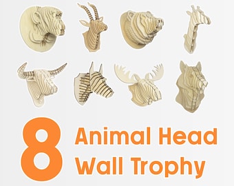 Lot de trophées muraux tête d'animal découpés au laser 8 pièces | Téléchargement numérique | cdr/dxf/eps/ai