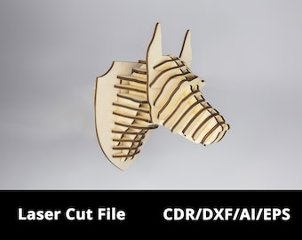 Trophée de tête de chien Doberman en bois Décoration murale Fichier découpé au laser | Téléchargement numérique | CDR/DXF/EPS