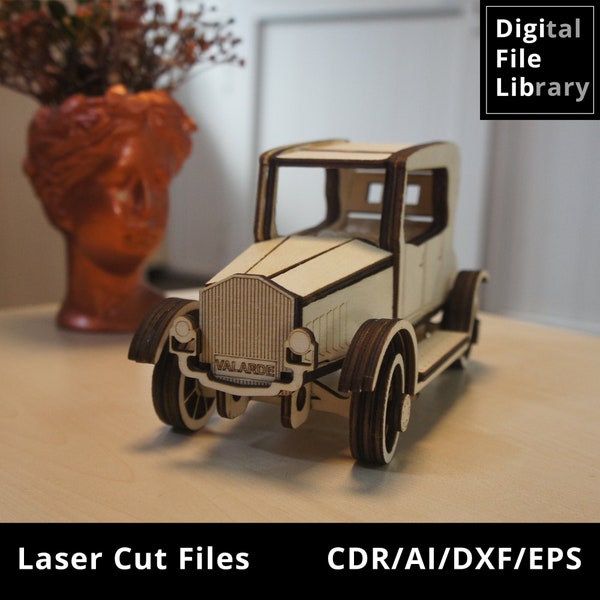 Fichier découpé au laser de voiture en bois rétro CDR/DXF/EPS | Téléchargement numérique