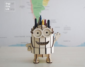 Minion Pencil Holder 3D Model Laser Cut File | Digital Download | CDR/DXF/AI/svg