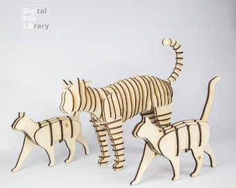 Wooden Cat  Model Bundle Laser Cut Files | Digital Download | CDR/AI/DXF