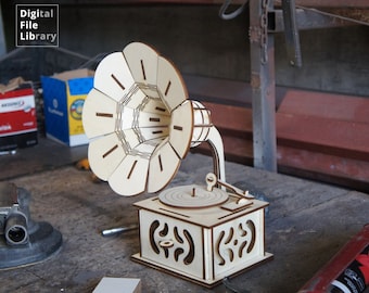 Gramophone 3D Puzzle Decor Laser Cut File | Digital Download | CDR/DXF/AI/svg