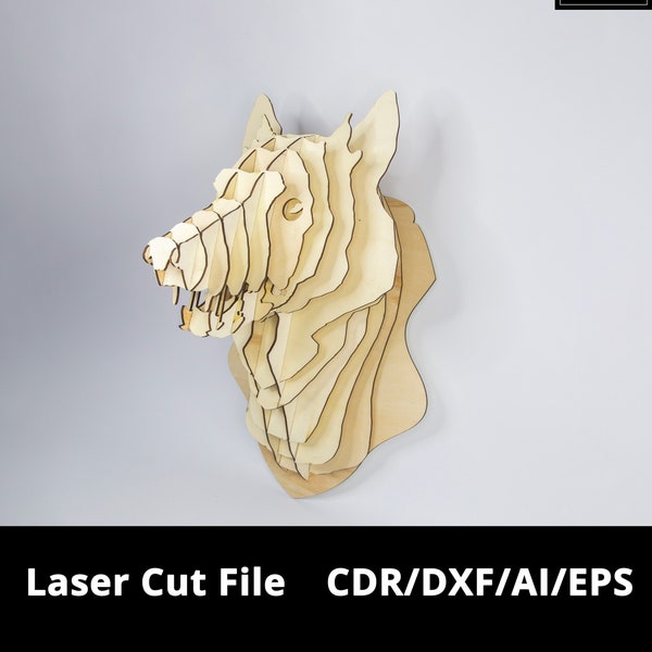 Wooden Wolf Head Trophy Laser Cut File | Digital Download | CDR/DXF/EPS