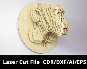 Tête de singe Wall Decor Laser Cut File | Téléchargement numérique | CDR/DXF/EPS