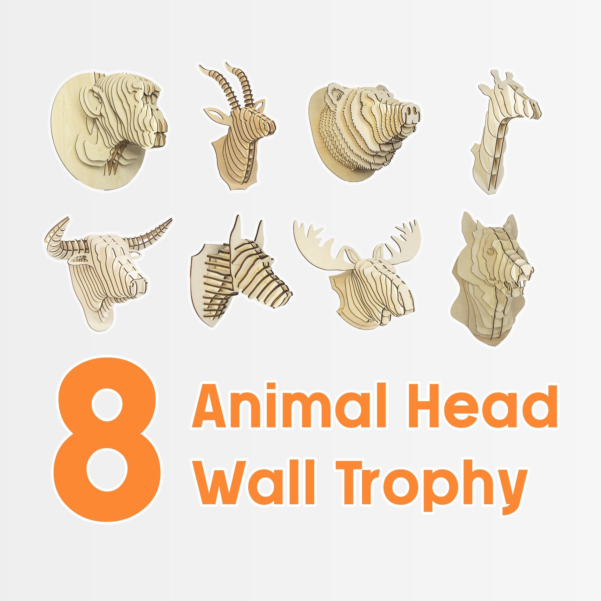 Animal Head Wall Trophy Bundle Laser Cut File 8 Pieces Digital Download