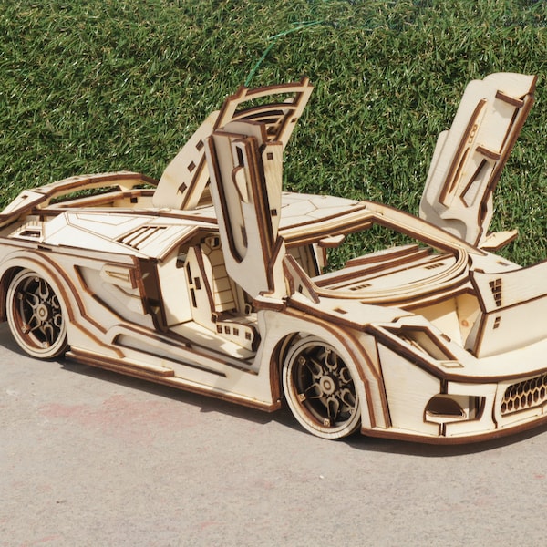 Fichiers découpés au laser de modèle de voiture 3D Lamborghini | Téléchargement numérique | Guide d'installation | cdr/dxf/ai/svg