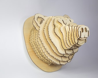 Bär Holzkopf Trophäe Laser Cut Datei | Digitaler Download | CDR/DXF/EPS