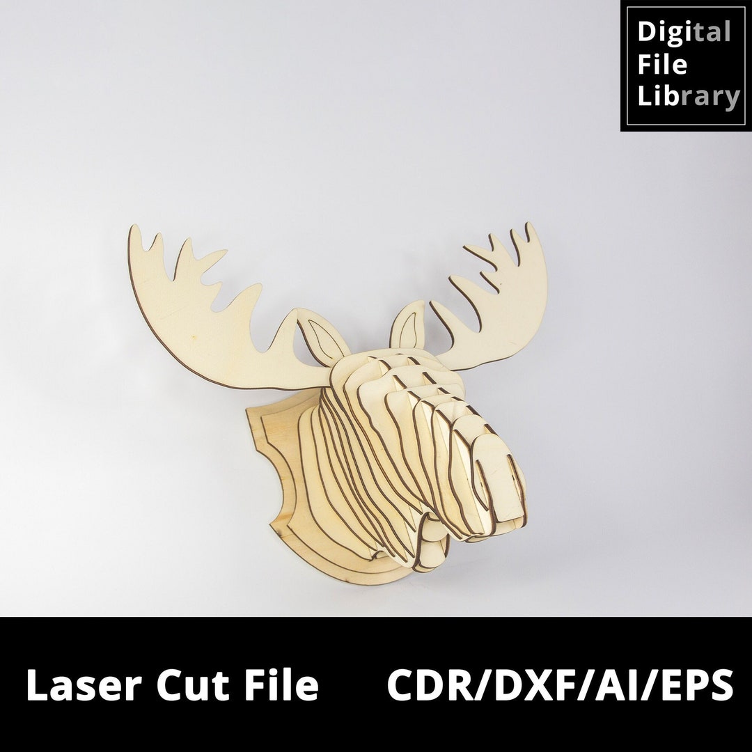 Wooden Moose Head Trophy Wall Decor Laser Cut File Digital Download CDR
