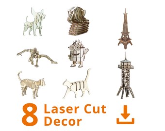 Lot de 8 décorations découpées au laser | Téléchargement numérique | cdr/dxf/eps/ai