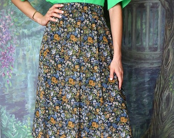 Perry Landhaus Austrian floral midi vintage skirt in sunflowers and daisies pattern Large - Xlarge