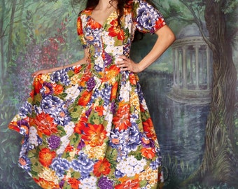 One-of-a-kind vintage bright floral summer dress