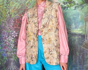 gilet long vintage pastel tapisserie florale