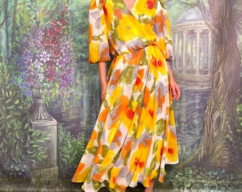Vintage Romantic Floral Puff Sleeve Maxi Summer Dress