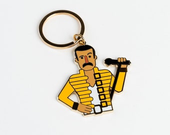 Freddie Mercury Porte-clés I Porte-clés émaillé Queen London Musique britannique Rock Pop Illustration Souvenirs, illustration, cadeau
