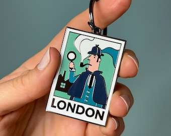 Porte-clés Sherlock Holmes I Porte-clés émaillé Londres Souvenir de collection Design Figurine Britannique livre mystère Illustration