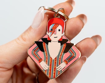 Chaveiro Bowie I Ziggy Stardust Design Esmalte Chaveiro Londres Música Britânica Rock Pop Ilustração Memorabilia, acessório, ilustração, presente