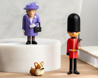 Lot Buckingham Palace - La reine, le corgi et la garde, objets d'art à collectionner à Londres, je souvenir, illustration de conception à collectionner, mignon royal