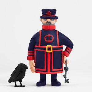 Beefeater & Raven - Collectable London Art Toy I Souvenir Collectible Design British Royal Historic Tower Yeoman Ravenmaster