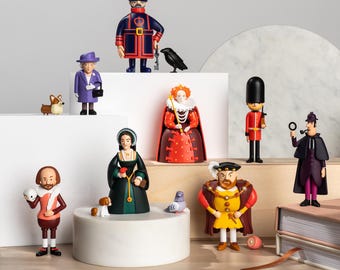 Ensemble complet de Londres à collectionner - neuf jouets artistiques, objet de collection souvenir, illustration de l'histoire royale britannique, garde Sherlock Queen Corgi