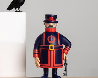 Beefeater & Raven - Juguete artístico coleccionable londinense | Diseño de recuerdo coleccionable, Torre histórica británica Yeoman Ravenmaster