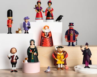 Ensemble complet de villes de collection - onze jouets artistiques, objet de collection souvenir, illustration de l'histoire royale britannique, reine Sherlock Corgi Frida
