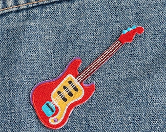 Écusson thermocollant brodé d'une guitare rouge - Musique, rock, David Bowie