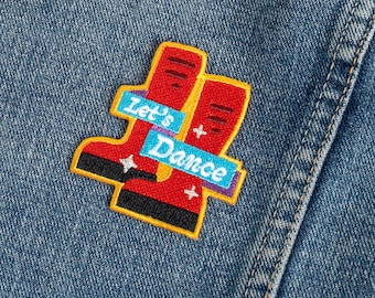 Let's Dance Embroidered, Iron-on Patch - Tape, music, boogie, David Bowie, Rock, red boots