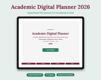 Student Planner 2026-2027, Academic Digital Planner, GoodNotes iPad Planner, Assignment Tracker, Study Planner, College Planner