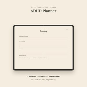ADHD Planner Digital Full Year | GoodNotes Notability Xodo | Habit Tracker Brain Dump Weekly Monthly | Hyperlinked iPad Planner