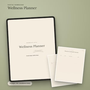 Wellness Planner Digital Download | Minimalist Self Care Planner PDF | Habit Tracker for GoodNotes iPad & Print | Wellness Journal